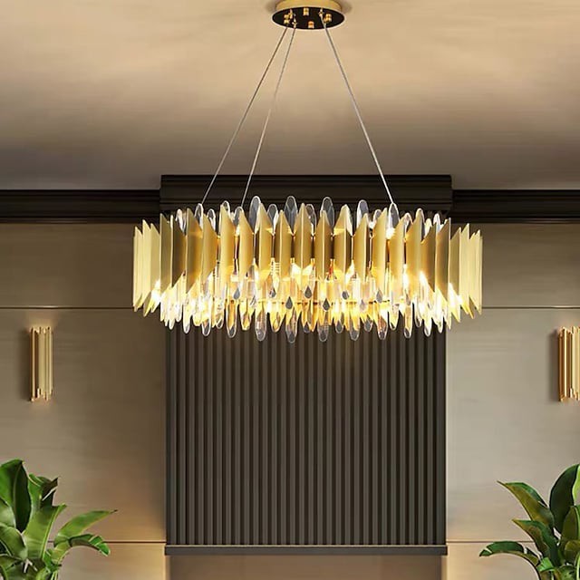 60 80cm lustre de cristal luz pendente ouro luxo moderno ilha projeto aço inoxidável galvanizado