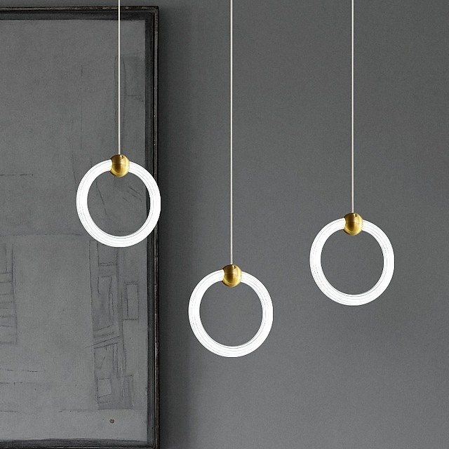 luz pendente circle ring projeto cobre moderno nórdico metal luzes sala de estar quarto cozinha sala de jantar anel de luz abajur rílico branco natural 39w 3120lm