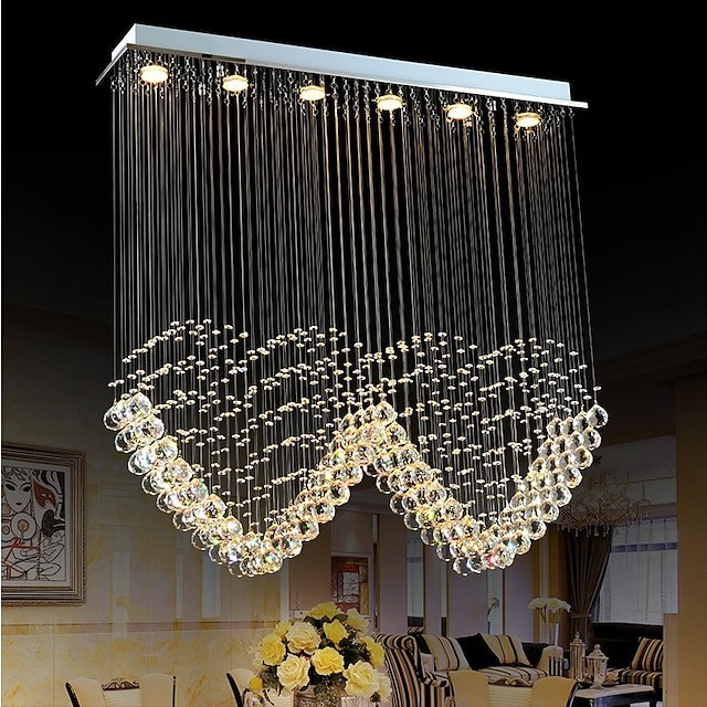 Lâmpada de cristal de 6 luzes de 100cm incluída projetoer lustre de metal galvanizado chique e moderno