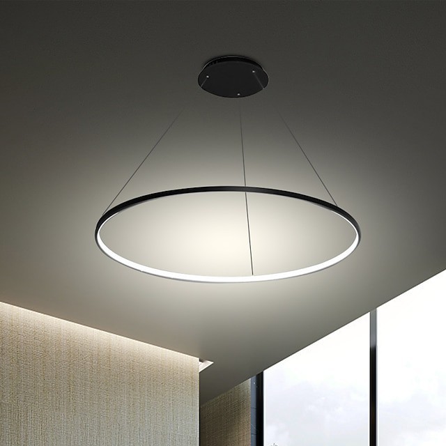 1-luz 60cm 24 "pendente de metal leve rílico círculo cromo moderno contemporâneo