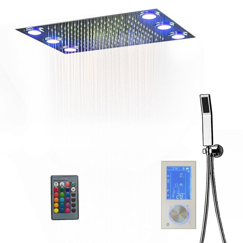 Torneira de chuveiro termostática cromada LED para banheiro estilo embutido