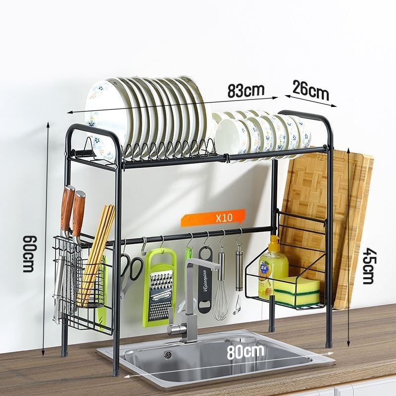 Rack de armazenamento de cozinha multifuncional em aço inoxidável preto, 3 tamanhos