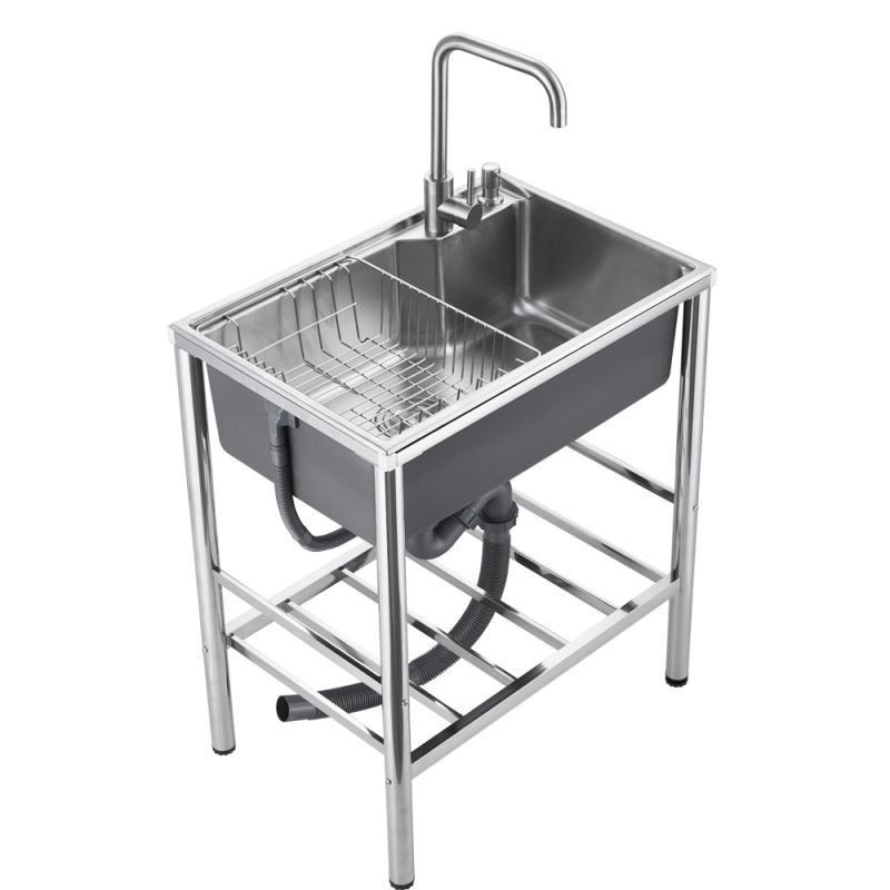 Pia móvel em aço inox 304 com suporte para ralo, dispensador de sabão, cesto de ralo, sem/com torneira