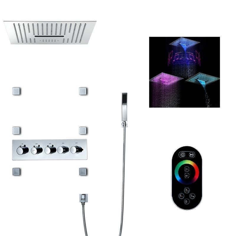 Sistema de chuveiro embutido com LED termostático de 4 funções para banheiro, cromo/preto/ouro/ouro rosa