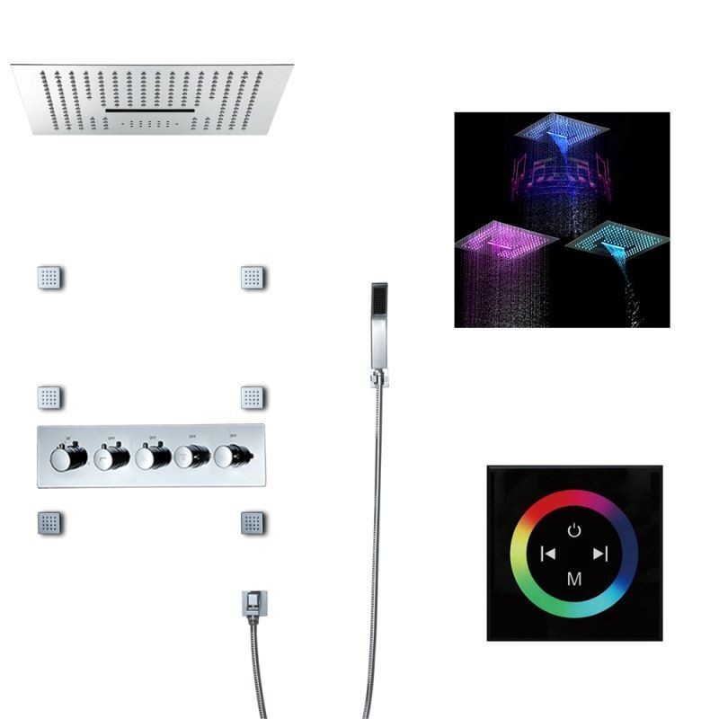 Torneira de chuveiro termostática LED embutida com 4 funções para banheiro, cromado/preto/ouro/ouro rosa