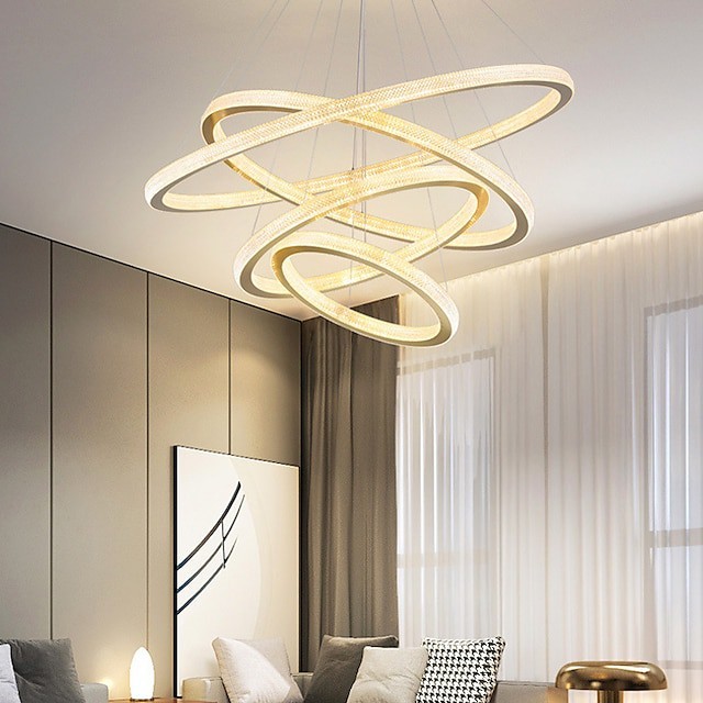 luz pendente moderno 4 anéis ouro 80cm nórdico moderno luxo leve alumínio galvanizado