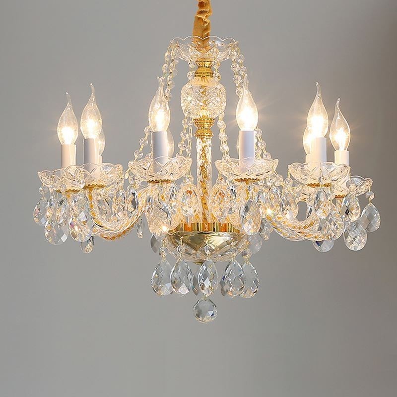 Lustre de cristal transparente corpo dourado europeu luz de teto decrativa de luxo