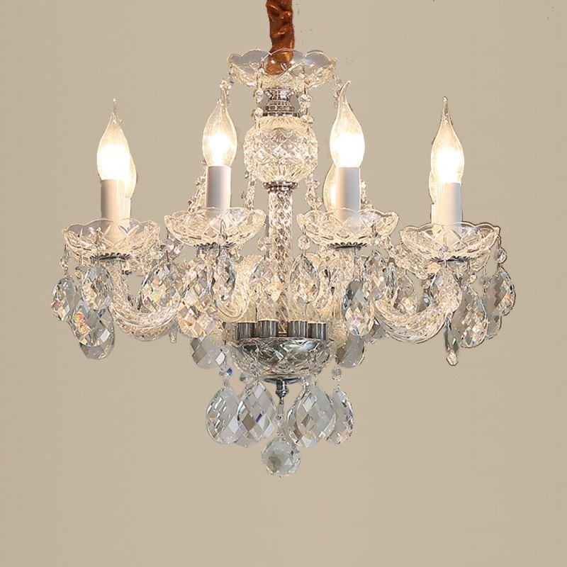 Lustre de cristal transparente europeu, corpo de luz de vidro, 8 luzes