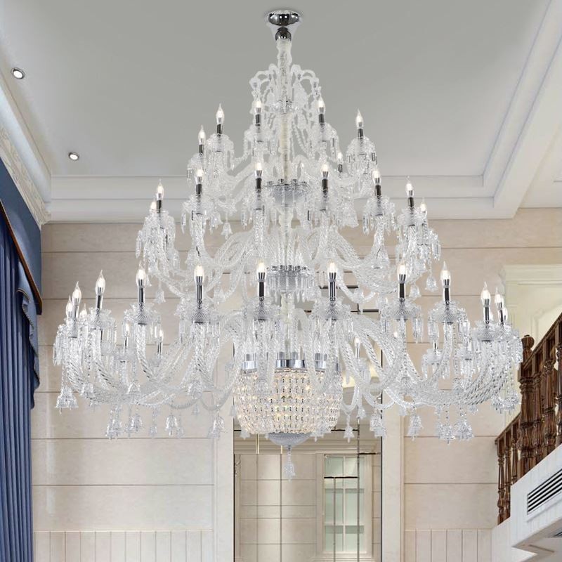 Lustre de cristal europeu para decoração de vila, luz de teto com 50 luzes