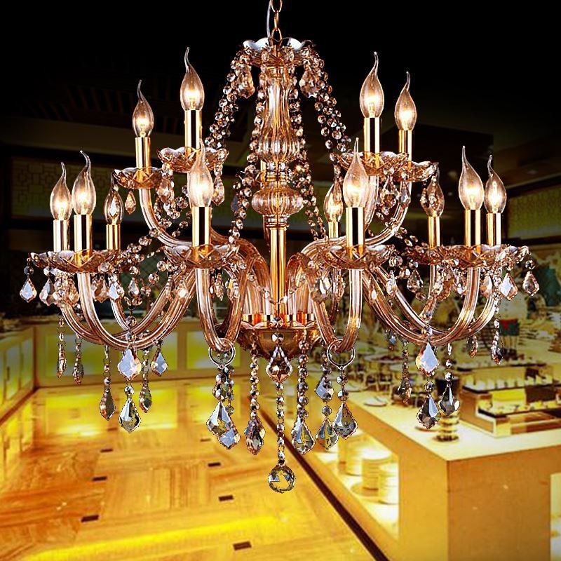 Lustre de cristal europeu elegante grande luz pendente âmbar