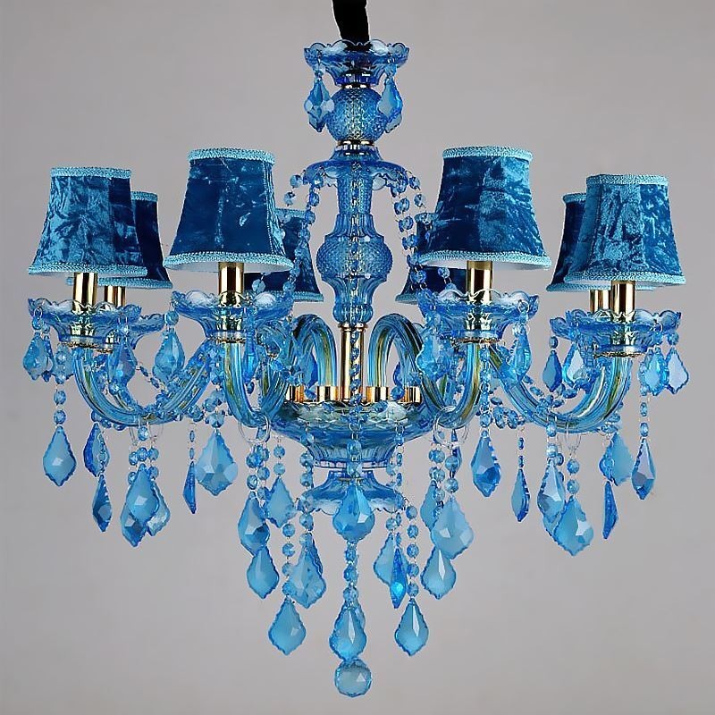 Grande lustre de cristal azul luz pendente europeia