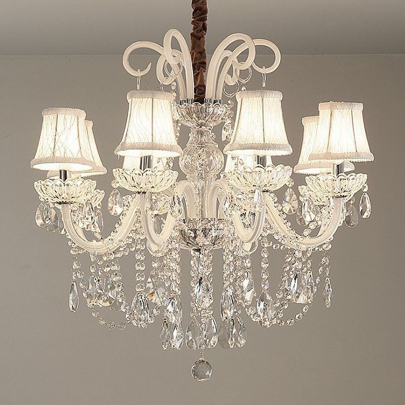 Lustre de cristal elegante luz pendente de cor branca europeia