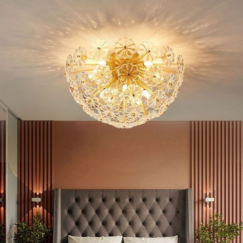 Luz de teto em forma de flor decorativa moderna semi circular de vidro embutida