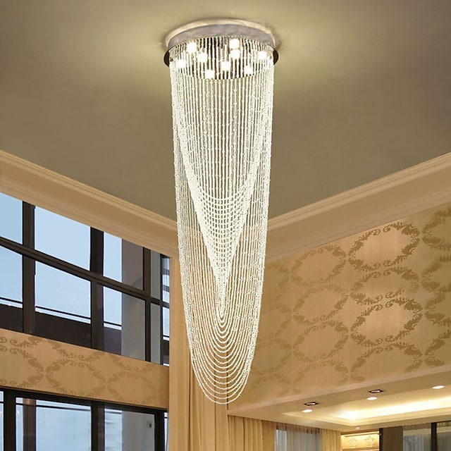 escada de luxo lustre Iluminação de cristal borla Iluminação interna restaurante lobby cristal luzes pendentes sala de estar 180cm Lâmpada suspensa do sótão