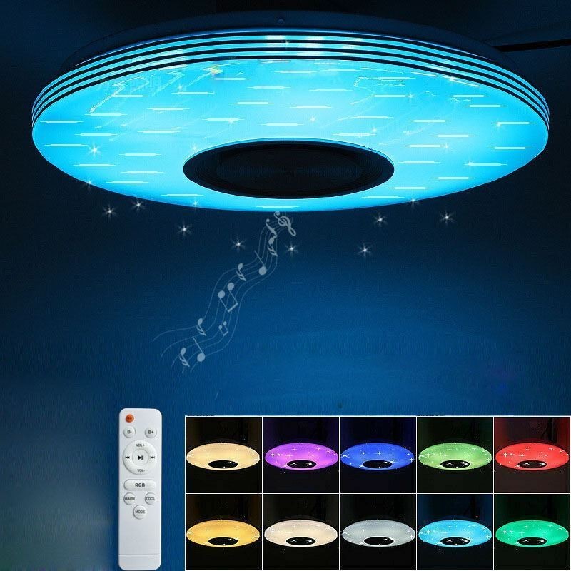 Lâmpada decorativa embutida de teto 36W RGB com controle remoto por aplicativo Bluetooth lâmpada de alto falante musical