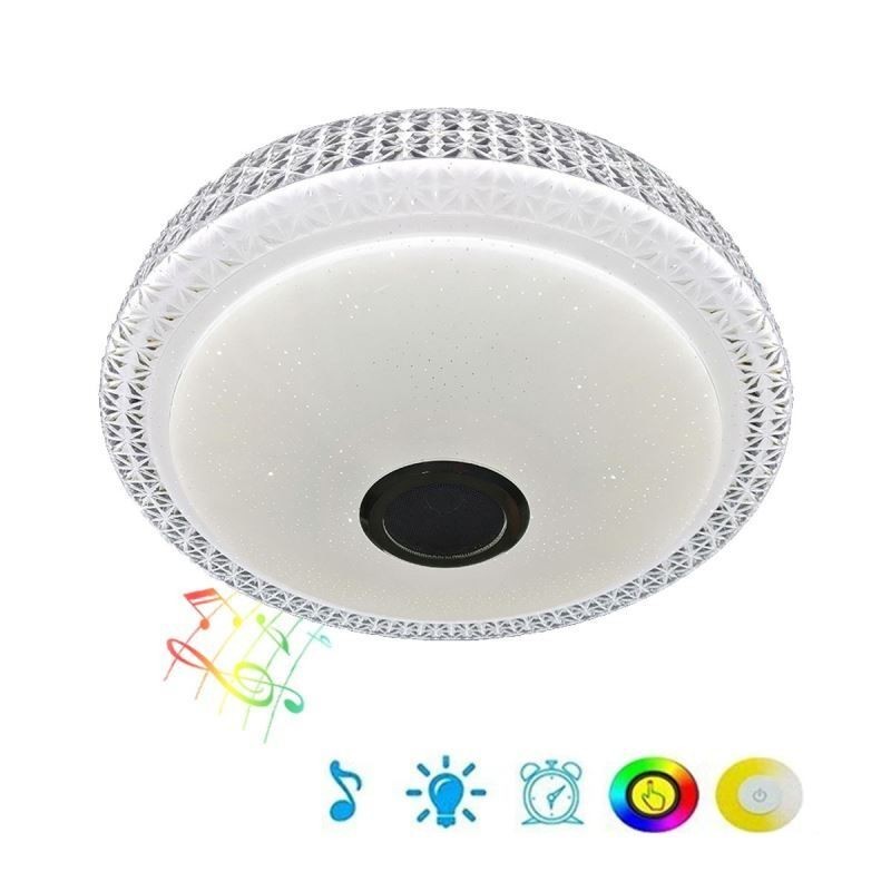 Lâmpada decorativa de teto 36W RGB com controle remoto por aplicativo Bluetooth e alto falante musical embutido