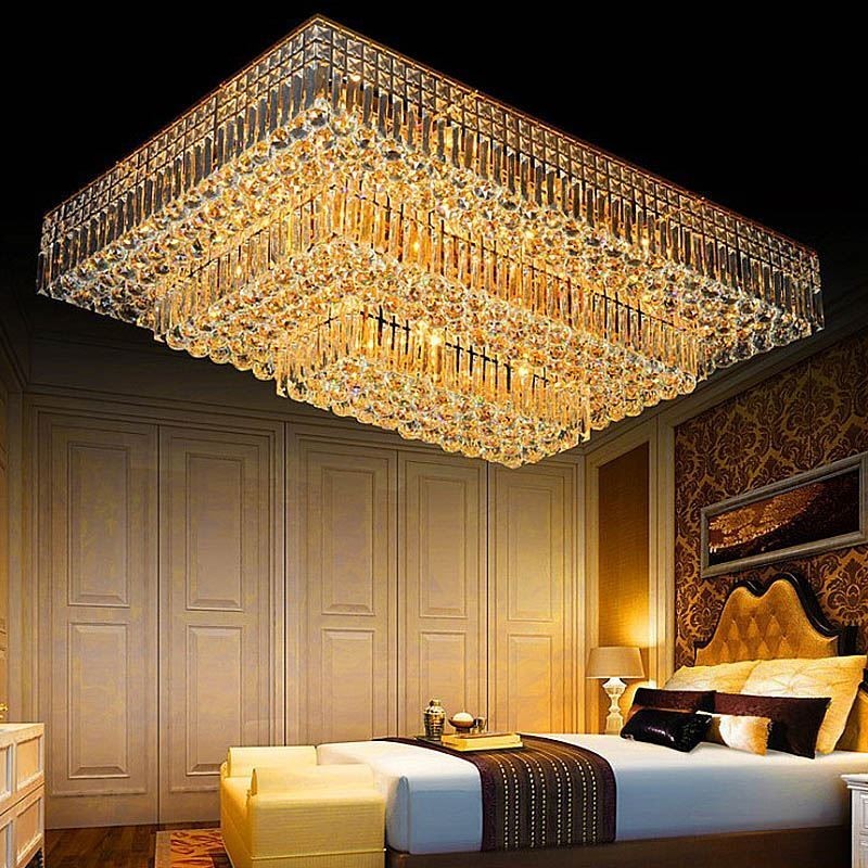 Lustre de cristal moderno de três camadas com montagem embutida