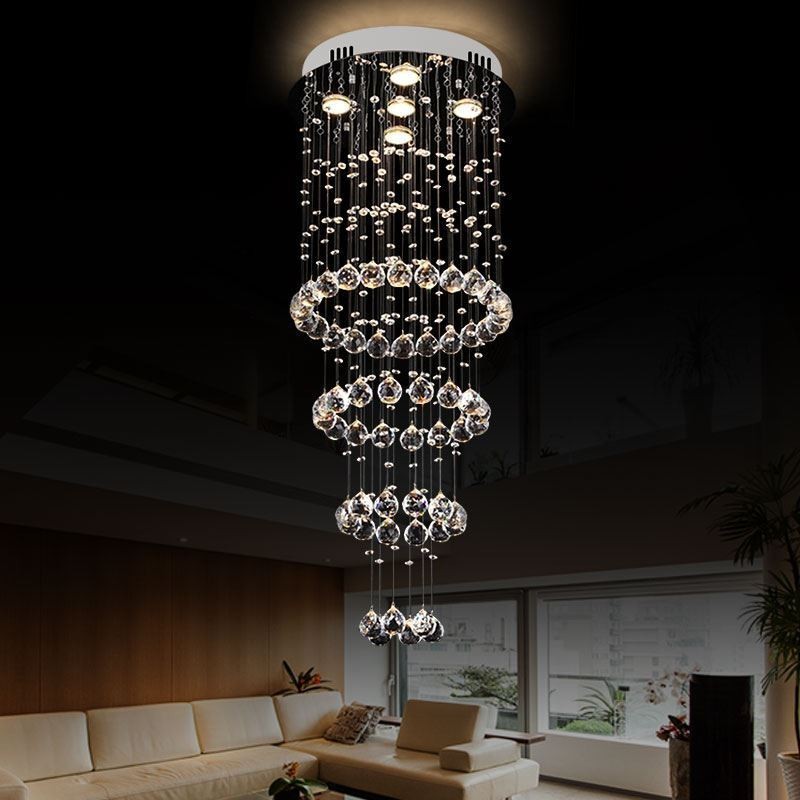 Lustre de cristal contemporâneo elegante luminária de teto escada duplex