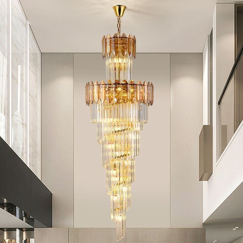 Luz pendente de cristal cônico Luxury Villa Duplex Luz de teto decorativa