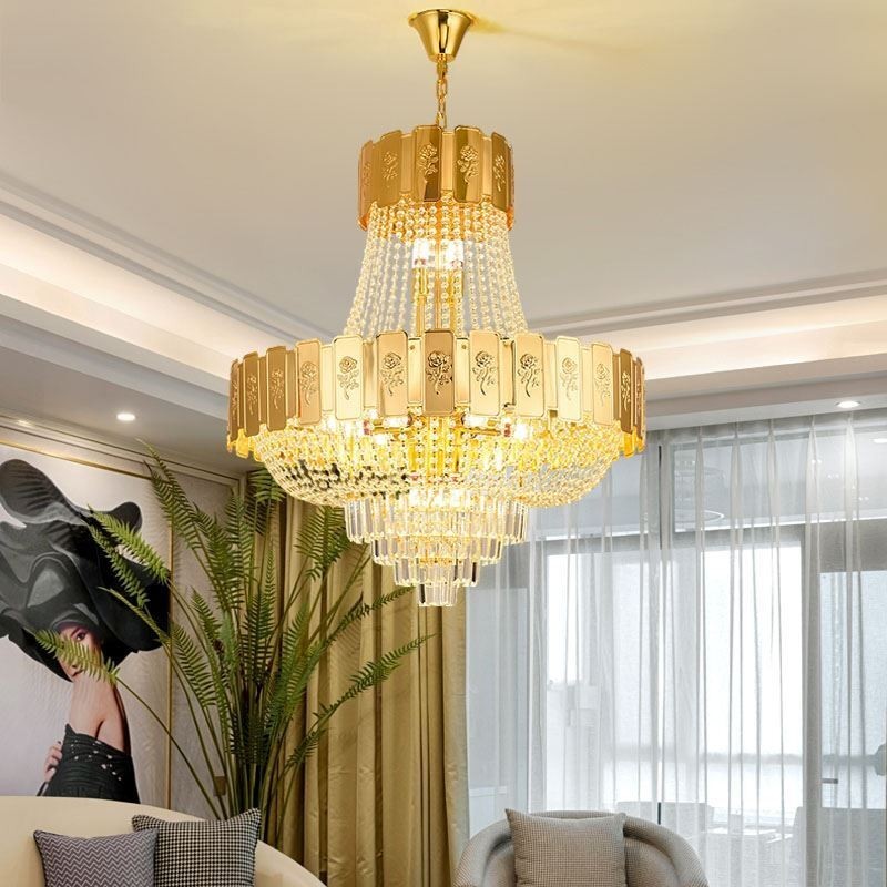 Luz pendente de cristal dourada elegante luz de teto decrativa 80cm