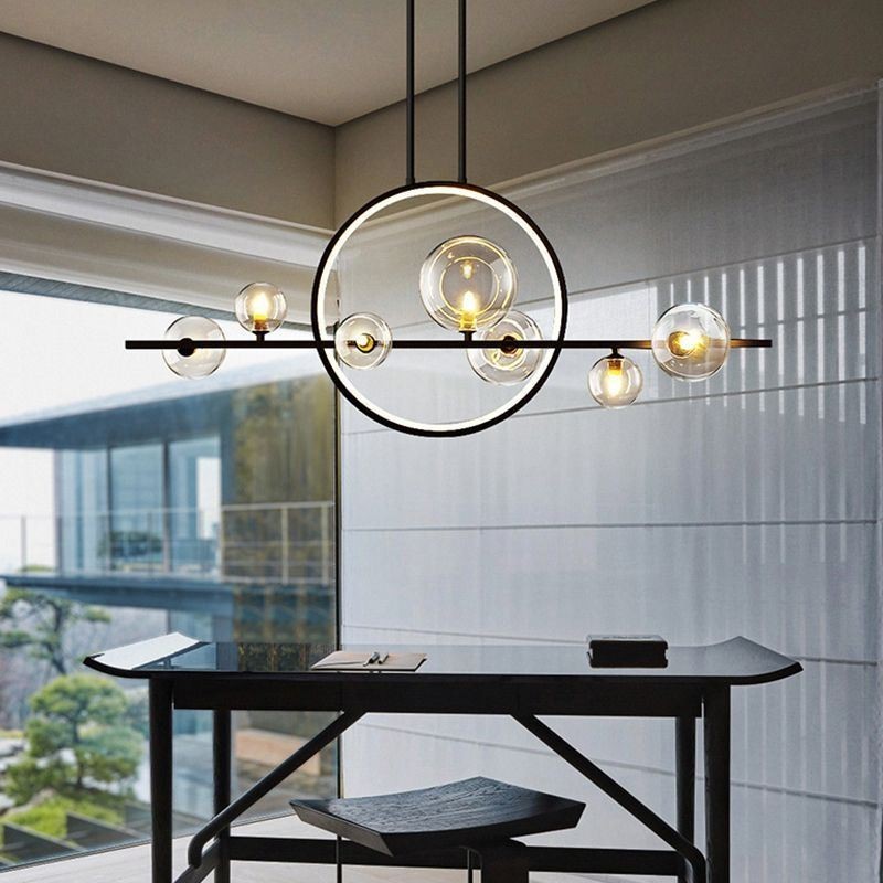 Lustre de metal moderno com bolhas de vidro transparente, luminária pendente para cozinha