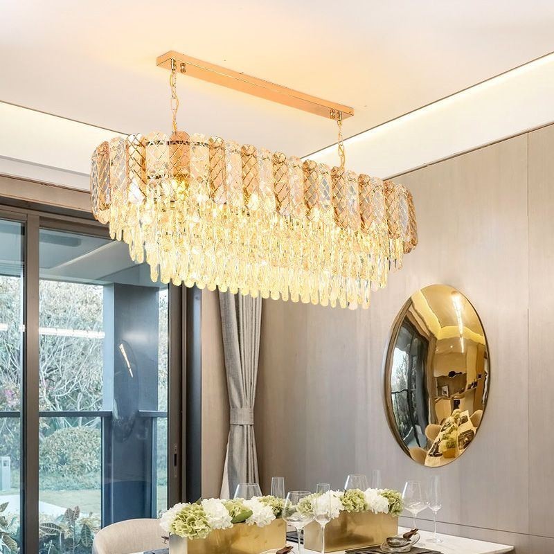 Moderna luminária pendente de cristal luxuosa oval suspensa com luz villa