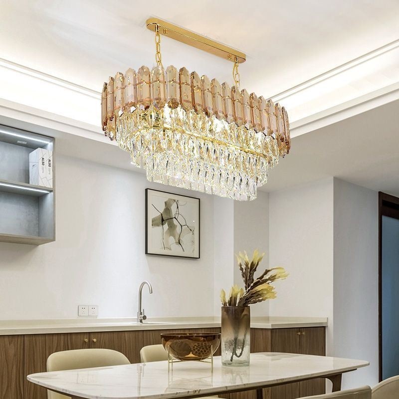 Moderna luminária pendente de cristal luxuosa villa com luz de teto oval