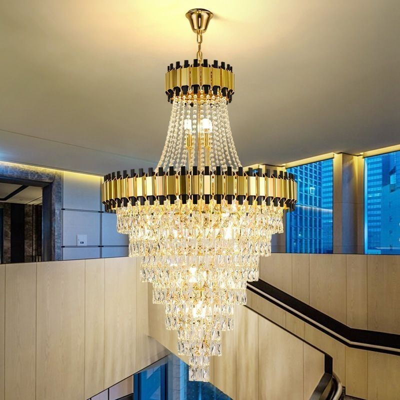 Luminária pendente luxuosa de teto de cristal com luz pendente dourada