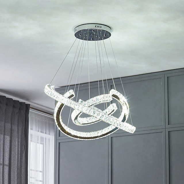 90cm luz pendente círculo de cristal luz pendente aço inoxidável em camadas estilo artístico estilo formal galvanizado artístico 3 cabeças