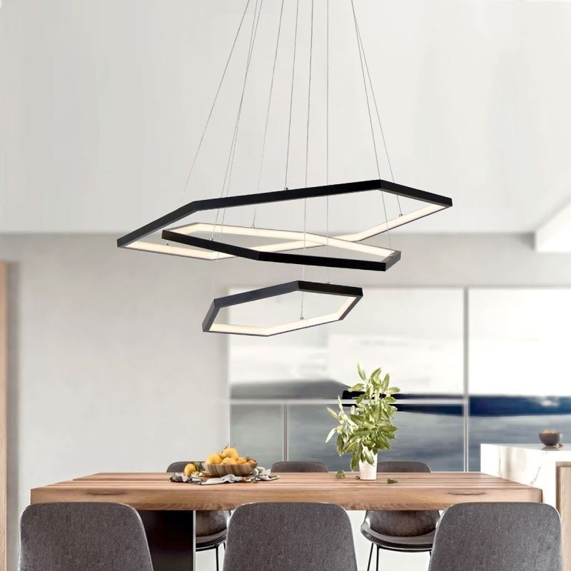 Luz pendente hexagonal moderna suspensa