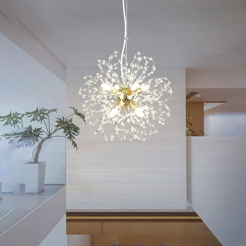 Lustre elegante com luz pendente de cristal dente de leão