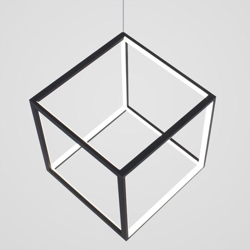 Luminária pendente preta com iluminação em cubo geométrico LBY18069