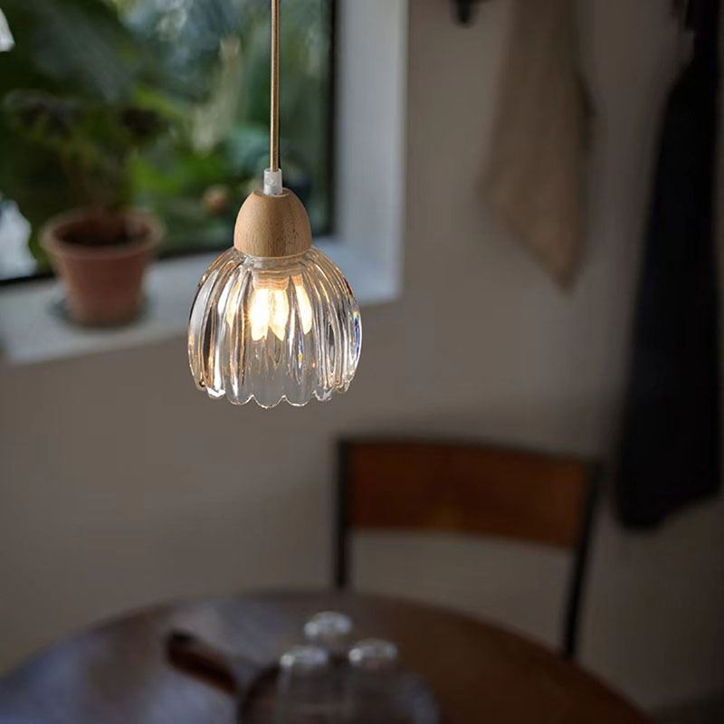 Luz pingente de vidro retro estilo pastoral cozinha ilha luz teto borracha madeira lâmpada decorativa