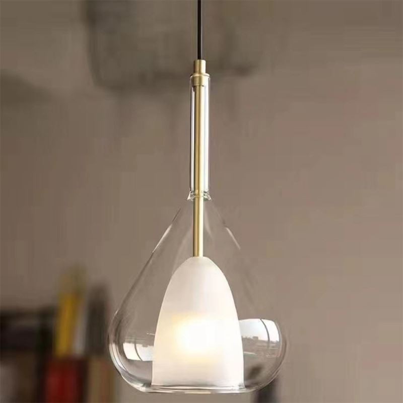 Luz pendente moderna minimalista de vidro duplo luzes de teto