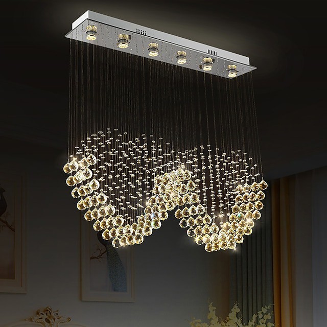 lustre de cristal projeto do coração quente k9 retângulo pendurado Lâmpada para sala de estar sala de jantar onda lustre de cristal barra ilha gabinete Lâmpada luzes suspensas de teto