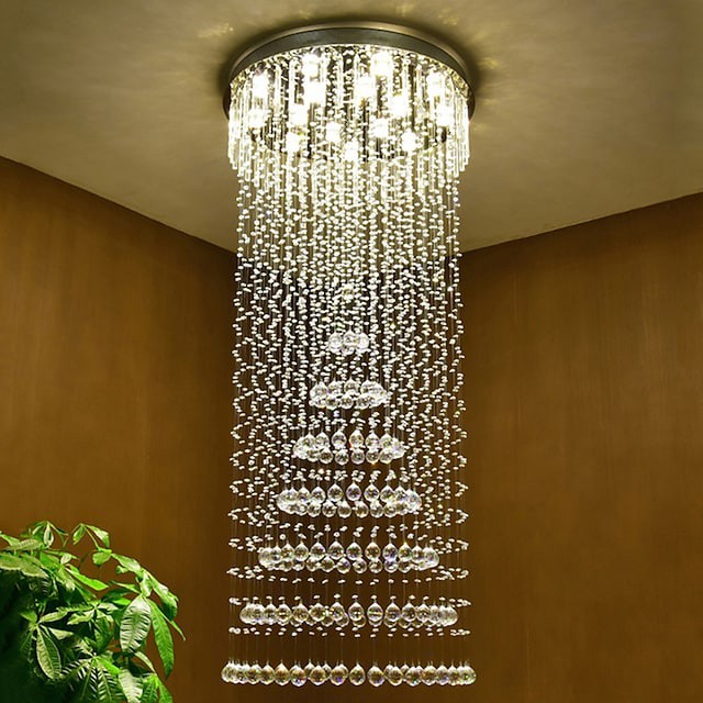 lustre de cristal para escada projeto de luxo Lâmpada de luz pendente de teto de cristal Decoração da casa moderna 180cm Iluminação interna sala de estar luminária