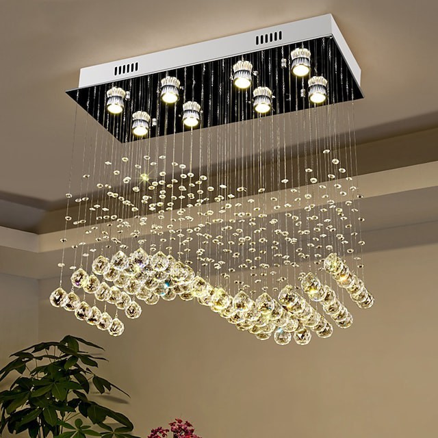 lustre de cristal luz de teto projeto de onda de luxo 70cm quente k9 retângulo pendurado Lâmpada para sala de estar sala de jantar lustre de cristal bar ilha gabinete Lâmpada luzes suspensas