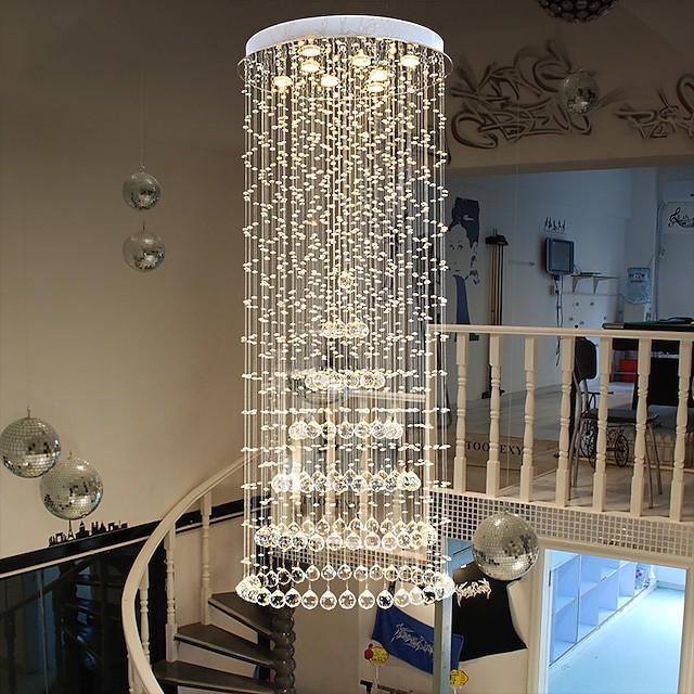 lustre de cristal levou luz pendente moderna k9 grande sala de estar redonda luminária de teto 180cm para Lâmpada de escada vitrine quarto hall do hotel