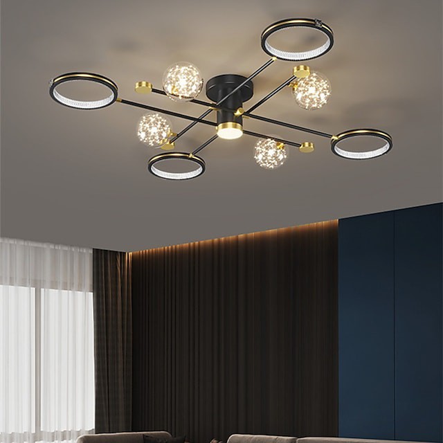 luz de teto círculo anel globo projeto ouro preto 120cm luzes embutidas metal estilo artístico estilo moderno abamentos pintados elegantes moderno