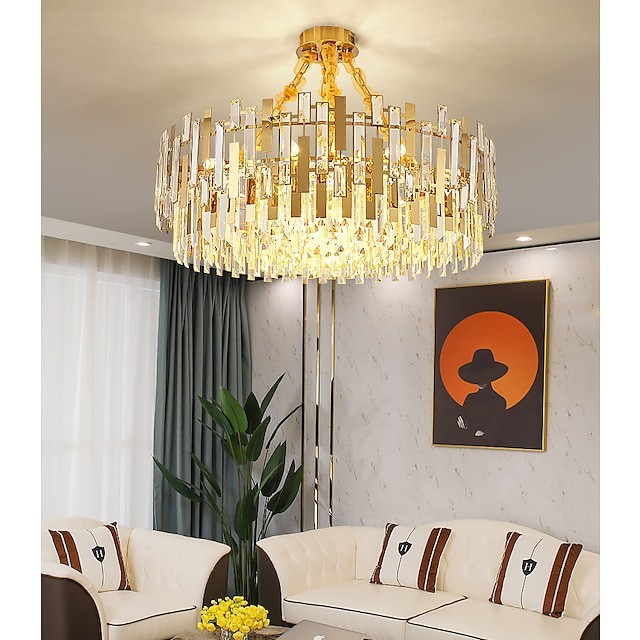 luz pendente lustre de cristal moderno luxo ouro 50cm 60cm 80cm projeto exclusivo estilo nórdico