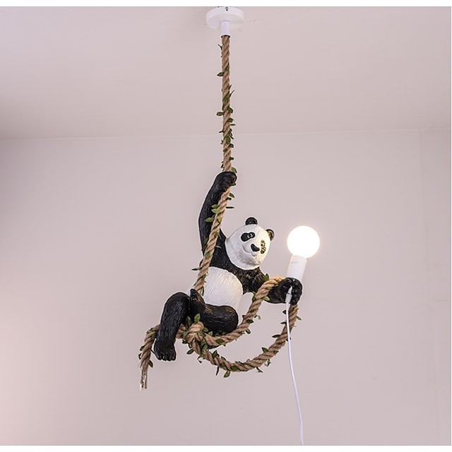 50cm de desenho único panda luz pendente resina corda de cânhamo padrão animal pintado com abamentos artísticos vintage