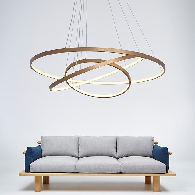 de luz pendente de ouro 80cm 60cm 40cm 3-light ring circle fosco abamento em alumínio pintado de ouro escovado regulável com controle remoto